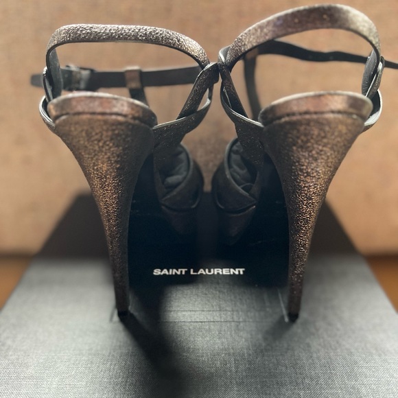 Saint Laurent Tribute Sandal in Metallic Black Gunmetal - Picture 5 of 8